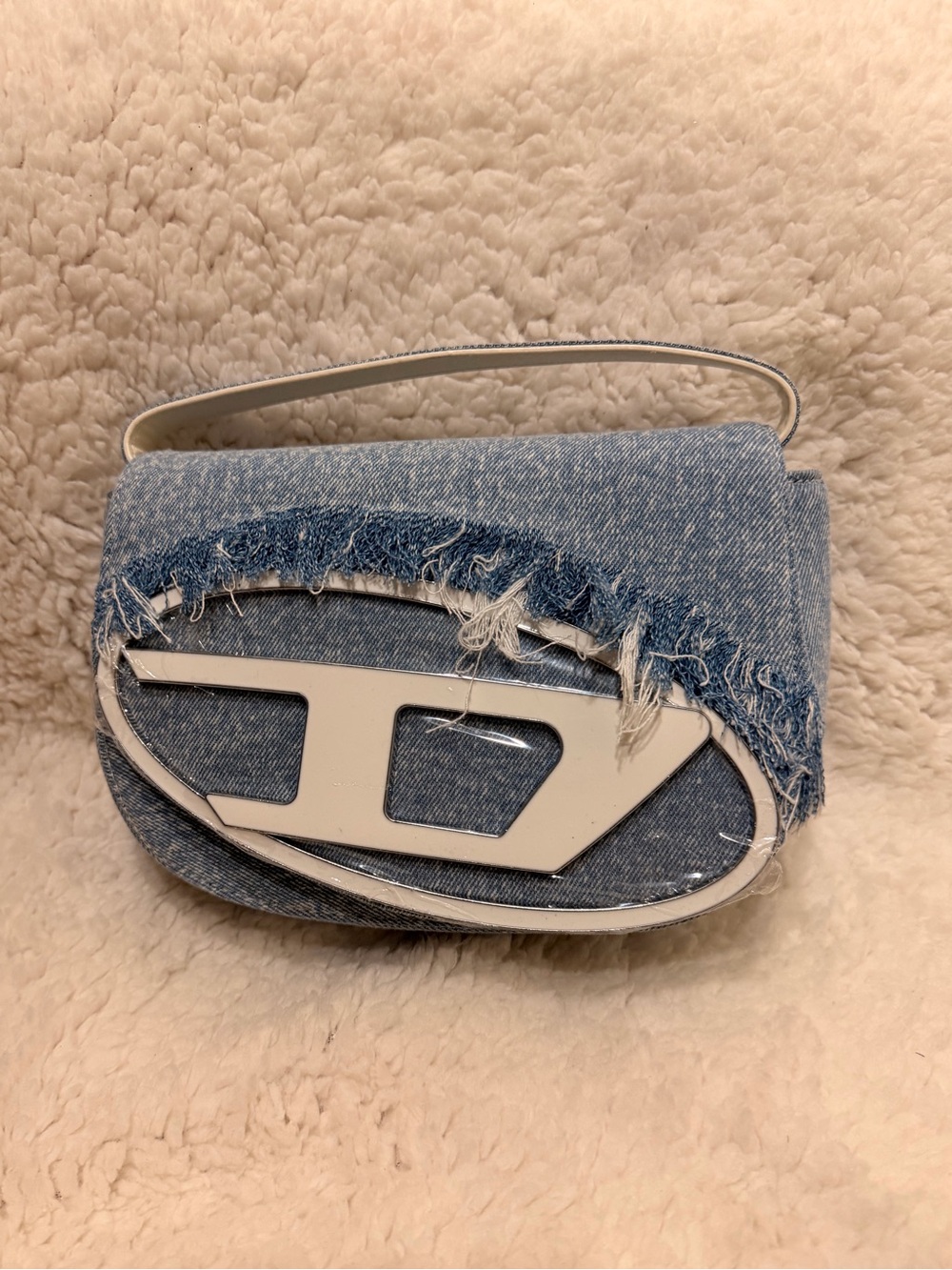 Diesel Light Blue Denim Shoulder Bag with White Logo Accent